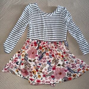 Little Sleepies Blue Striped and Pink Floral Kids Dress